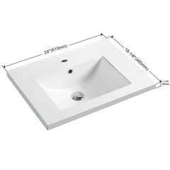 Dowell 24" Bathroom Topmount Ceramic Basin with Overflow - One 16-1/8" Sink, 5-1/8" Deep - 000 2418BT Series