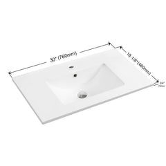 Dowell 30" Bathroom Topmount Ceramic Basin with Overflow - One 18-1/2" Sink, 4-3/8" Deep - 000 3018B Series