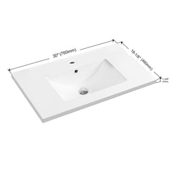 Dowell 30" Bathroom Topmount Ceramic Basin with Overflow - One 18-1/8" Sink, 5-1/8" Deep - 000 3018BT Series