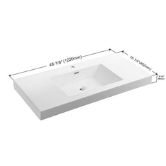Dowell 48" Bathroom Topmount Resin Basin with Overflow - One 18-1/4" Sink, 3-1/8" Deep - 000 4818BPS Series