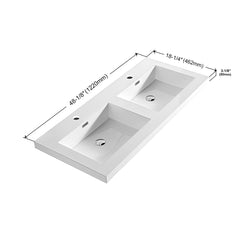 Dowell 48-1/8" Bathroom Topmount Resin Basin with Overflow - Two 19-1/4" Sinks, 4-3/8" Deep - 000 4818BP Series