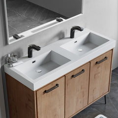 Dowell 48-1/8" Bathroom Topmount Resin Basin with Overflow - Two 19-1/4" Sinks, 4-3/8" Deep - 000 4818BP Series