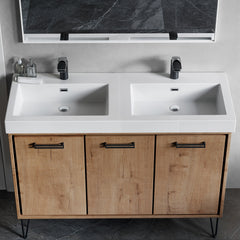 Dowell 48-1/8" Bathroom Topmount Resin Basin with Overflow - Two 19-1/4" Sinks, 4-3/8" Deep - 000 4818BP Series