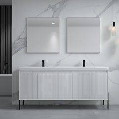 Dowell 72“ Fluted Bathroom Vanity Set – Assembled Cabinet Base with 5 Soft-Close Doors, Shelves & Resin Double Basin - 002 72 Sereis