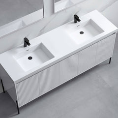 Dowell 72“ Fluted Bathroom Vanity Set – Assembled Cabinet Base with 5 Soft-Close Doors, Shelves & Resin Double Basin - 002 72 Sereis