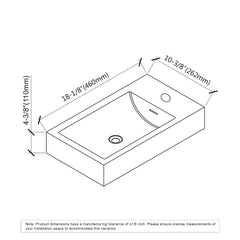 Dowell 18" Bathroom Resin Topmount Basin with Overflow - 4-3/8" Deep - 010 18B Series