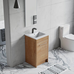 Dowell 18" Unassembled Freestanding Bathroom Vanity Kit with White Ceramic Basin - One or Two Soft-Close Doors, One Shelf - 012 Series - Oak Natural