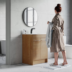 Dowell 24“ Unassembled Freestanding Bathroom Vanity Kit with White Ceramic Basin - One or Two Soft-Close Doors, One Shelf - 012 Series - Oak Natural