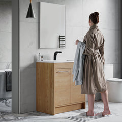 Dowell 30" Unassembled Freestanding Bathroom Vanity Kit with White Ceramic Basin - One or Two Soft-Close Doors, One Shelf - 012 Series - Oak Natural