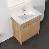 Dowell 30" Unassembled Freestanding Bathroom Vanity Kit with White Ceramic Basin - One or Two Soft-Close Doors, One Shelf - 012 Series - Oak Natural