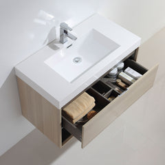 Dowell 36" Wall-Mounted Bathroom Vanity with Single Basin – One Soft-Close Drawer, One Open Shelf - 015 Series - Grey Ashtree