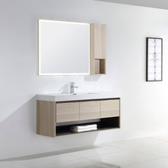 Dowell 48" Wall-Mounted Bathroom Vanity with Single Basin – One Soft-Close Drawer, One Open Shelf - 015 Series - Grey Ashtree