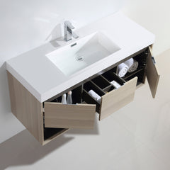 Dowell 48" Wall-Mounted Bathroom Vanity with Single Basin – One Soft-Close Drawer, One Open Shelf - 015 Series - Grey Ashtree