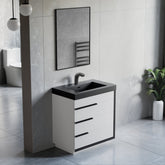Dowell 30“ Single Bathroom Vanity Set- Freestanding Glossy White Vanity with Black Accents,Matte Black Resin Basin,Three Soft-Close Drawers - 024 Series