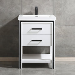 Dowell 24" to 72" Freestanding White Bathroom Vanity with Single/Double Basin - One/Two Soft-Close Drawers and One/Two Open Shelves - 028 Series