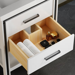 Dowell 24" to 72" Freestanding White Bathroom Vanity with Single/Double Basin - One/Two Soft-Close Drawers and One/Two Open Shelves - 028 Series