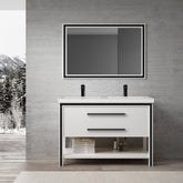 Dowell 48" Freestanding White Bathroom Vanity with Double Basin - One/Two Soft-Close Drawers and One/Two Open Shelves - 028 Series