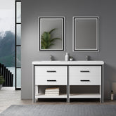 Dowell 60" Freestanding White Bathroom Vanity with Double Basin - One/Two Soft-Close Drawers and One/Two Open Shelves - 028 Series