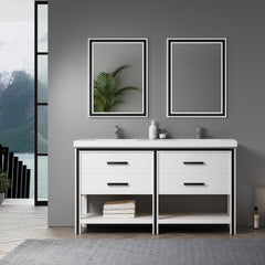 Dowell 60" Freestanding White Bathroom Vanity with Double Basin - One/Two Soft-Close Drawers and One/Two Open Shelves - 028 Series