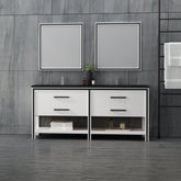 Dowell 72" Freestanding White Bathroom Vanity with Double Basin - One/Two Soft-Close Drawers and One/Two Open Shelves - 028 Series