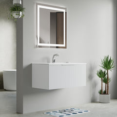 Dowell 36" Wall-Mounted/Floating Fluted Bathroom Vanity with Single Basin – Two Soft-Close Doors - 032 36 Series