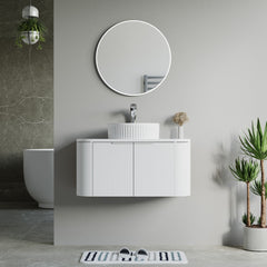 Dowell 36" Wall-Mounted/Floating Fluted Bathroom Vanity Combination Set - One 24" Fluted Base Vanity, Two Fluted Arc Sides, One Sintered Stone Top, One Fluted Vessel Sink - 032 36R Series