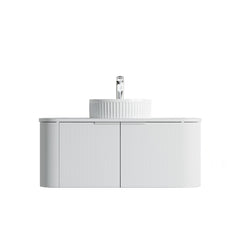 Dowell 42" Wall-Mounted/Floating Fluted Bathroom Vanity Combination Set - One 30" Fluted Base Vanity, Two Fluted Arc Sides, One Sintered Stone Top, One Fluted Vessel Sink - 032 42R Series