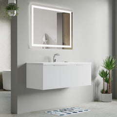 Dowell 48" Wall-Mounted/Floating Fluted Bathroom Vanity with Single/Double Basin – Three Soft-Close Doors - 032 48 Series