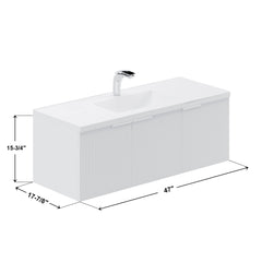 Dowell 48" Wall-Mounted/Floating Fluted Bathroom Vanity with Single/Double Basin – Three Soft-Close Doors - 032 48 Series