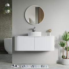 Dowell 48" Wall-Mounted/Floating Fluted Bathroom Vanity Combination Set - One 36" Fluted Base Vanity, Two Fluted Arc Sides, One Sintered Stone Top, With/Without One Fluted Vessel Sink - 032 48R Series