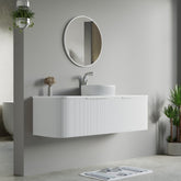 Dowell 60" Wall-Mounted/Floating Fluted Bathroom Vanity Combination Set - One 48" Fluted Base Vanity, Two Fluted Arc Sides, One Sintered Stone Top, One/Two One Fluted Vessel Sinks - 032 60R Series