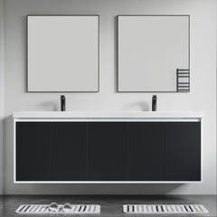 Dowell 72" Wall-Mounted or Freestanding Bathroom Vanity Set – White Assembled Vanity Base with 5 Soft-Close & White Resin Double Basin Sink- 057 72 Series