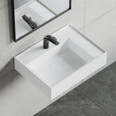 Dowell 24“ Wall Mounted Bathroom Sink Rectangular Single Bowl Stone Resin Sink Luxury ADA Compliant Sink Non-overflow & Single Faucet Hole Floating Sink Perfect for Every Bathroom - ADA 070 Series