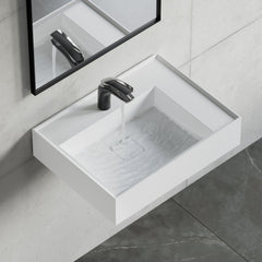 Dowell 24“ Wall Mounted Bathroom Sink Rectangular Single Bowl Stone Resin Sink Luxury ADA Compliant Sink Non-overflow & Single Faucet Hole Floating Sink Perfect for Every Bathroom - ADA 070 Series