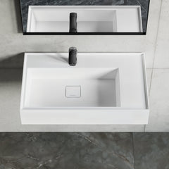 Dowell 30" Wall Mounted Bathroom Sink Rectangular Single Bowl Stone Resin Sink Luxury ADA Compliant (without Pedestal) Sink Non-overflow & Single Faucet Hole Floating Sink Perfect for Every Bathroom - ADA 070 Series