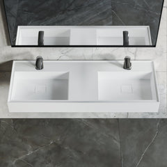 Dowell 48" Wall Mounted Bathroom Sink Rectangular Double Bowl Stone Resin Sink Luxury ADA Compliant (without Pedestal) Sink Non-overflow & Single Faucet Hole Floating Sink Perfect for Every Bathroom - ADA 070 Series