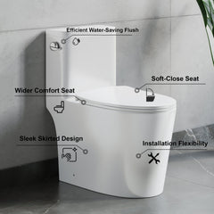 Dowell One-Piece Siphonic Flush Toilet - Soft-Close Seat, Standard Height, Skirted Design, White - 092 2816 Series