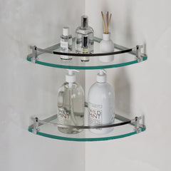 Dowell 9-7/8" Bathroom Shower Corner Glass Shelf with Rail and Wall Mounting Strips - Chrome - 2008 001 01 Series