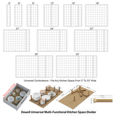 Dowell 4-Piece Wood Pegboard Drawer Organizer Set with 9 Wooden Pegs – Universal Adjustable System Creates Multiple Drawer Size Combinations (3"–33") for Pots, Pans & Plates – 4007 PEG Series