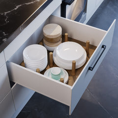 Dowell 3-Piece Wood Pegboard Drawer Organizer Set with 12 Wooden Pegs – Universal Adjustable System Creates Multiple Drawer Size Combinations (6"–36") for Pots, Pans & Plates – 4007 PEG Series