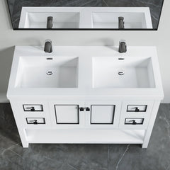 Dowell 48-7/8" Bathroom Topmount Resin Basin with Overflow - Two 19-3/4"Sinks, 4-3/4" Deep - 000 4922BP Series