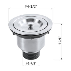 Dowell 4-1/2" dia. Kitchen Sink Drain Assembly with Strainer Basket and Stopper - Stainless Steel - 6011 Series