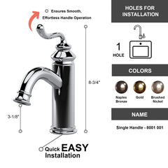Dowell Bathroom Sink Faucet - 8001 001 Series - Low Arc, Single Handle, Single Hole
