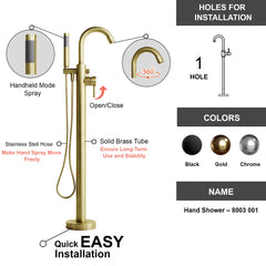 Dowell Freestanding Bathtub Faucet - 8003 001 Series, Floor Mounted Brass Bathroom Tub Faucets with Hand Shower