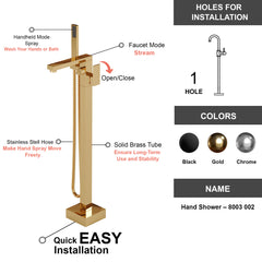 Dowell Freestanding Bathtub Faucet - 8003 002 Series, Floor Mounted Brass Bathroom Tub Faucets with Hand Shower