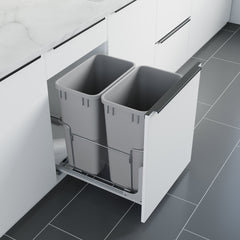 Dowell 18" Double Aluminum Base Wastebasket Pull Out with Full Extension Soft-Close Slides, Bottom Mount