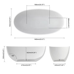 Dowell 55" Modern Freestanding Bathtub – Deep Soaking Solid Surface Resin Stone Tub - BT033 Series