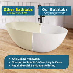 Dowell 65" White Oval Luxury Freestanding Solid Surface Resin Stone Soaking Tub-BT033 Series