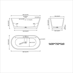 Dowell 63" Modern Rectangular Freestanding Solid Surface Resin Stone Soaking Bathtub-BT034 Series