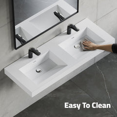 Dowell 48”-Solid Surface Wall-Mounted Bathroom Sink, Top-Mount Basin – ADA-Compliant